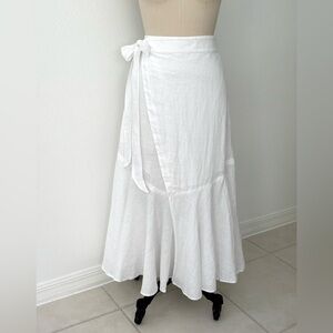 J Crew Wrap Midi Skirt NWT White Linen Side Tie Flounced Hem M